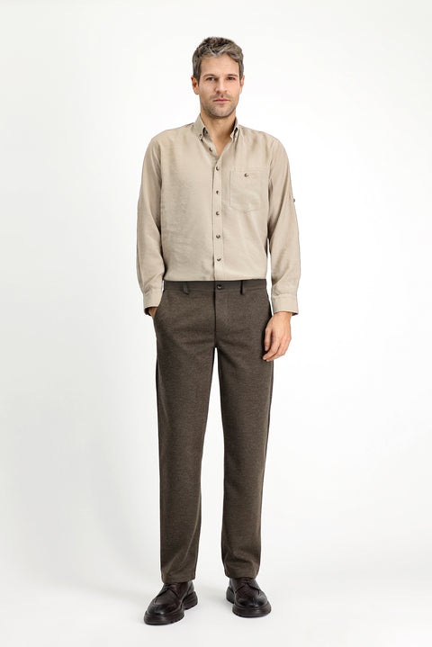 Dark Mink 7 Drop Slim Fit Narrow Cut Lycra Knit Classic Fabric Trousers