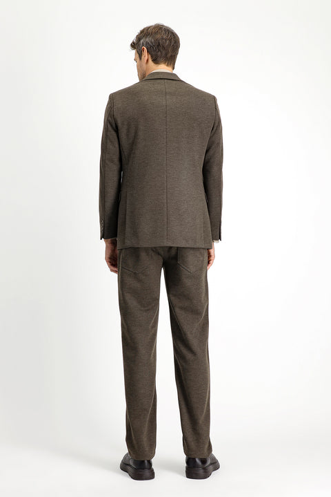 Dark Mink 7 Drop Slim Fit Narrow Cut Lycra Knit Classic Fabric Trousers