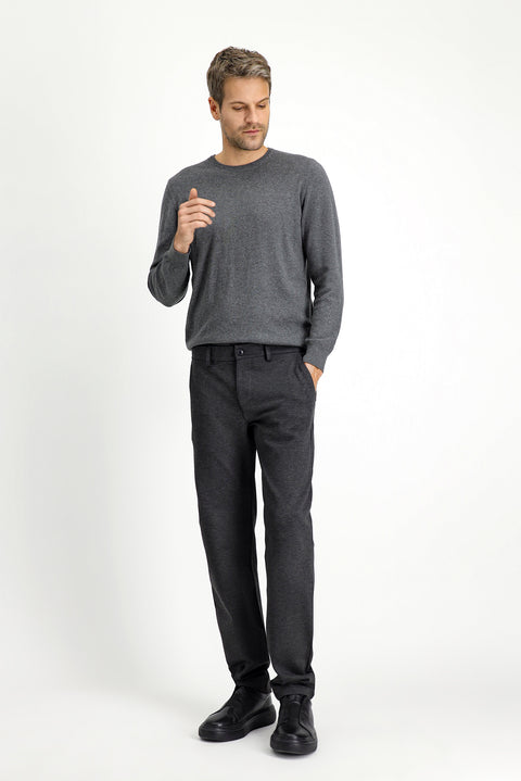 Koyu Antrasit 6 Drop Regular Fit Standart Kesim Likralı Örme Klasik Kumaş Pantolon