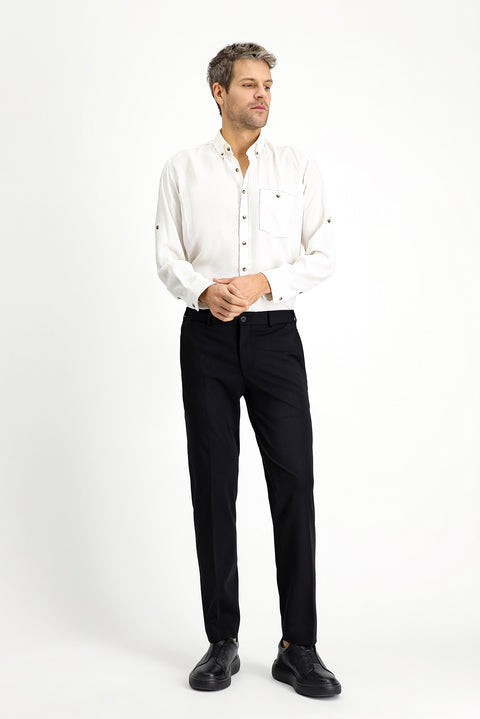 Siyah Techno-Line 7 Drop Slim Fit Dar Kesim Likralı Örme Klasik Kumaş Pantolon