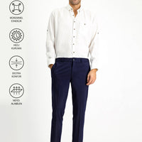 Medium Navy Techno-Line 7 Drop Slim Fit Classic Fabric Trousers with Lycra Knit