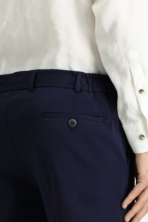 Medium Navy Techno-Line 7 Drop Slim Fit Classic Fabric Trousers with Lycra Knit