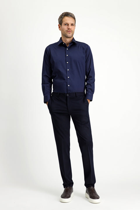 Dark Navy Techno-Line 7 Drop Slim Fit Classic Fabric Trousers with Lycra Knit
