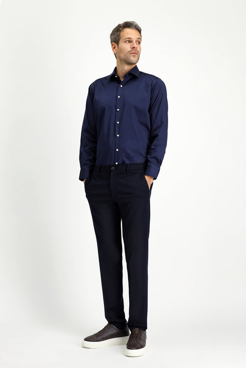 Dark Navy Techno-Line 7 Drop Slim Fit Classic Fabric Trousers with Lycra Knit