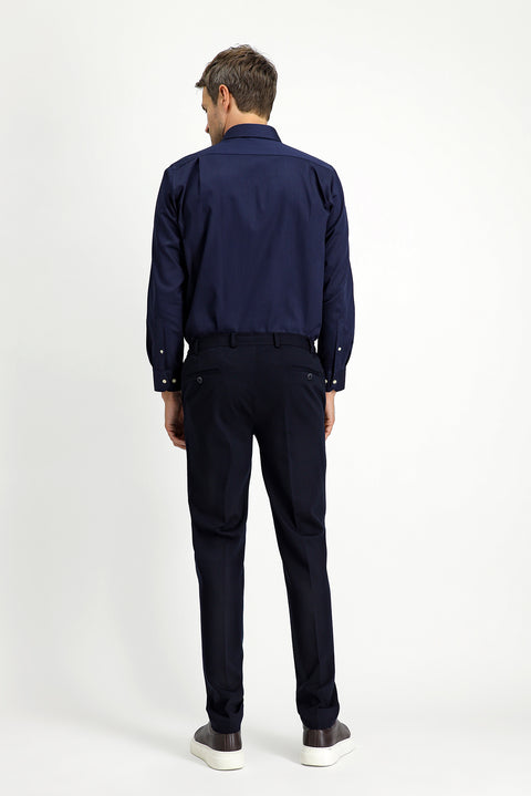 Dark Navy Techno-Line 7 Drop Slim Fit Classic Fabric Trousers with Lycra Knit