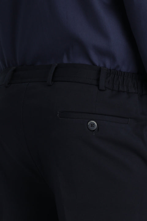 Dark Navy Techno-Line 7 Drop Slim Fit Classic Fabric Trousers with Lycra Knit