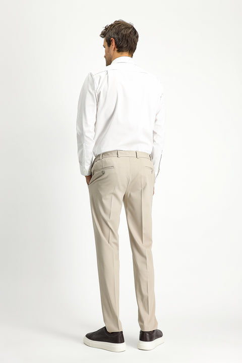 Light Beige Techno-Line 7 Drop Slim Fit Classic Fabric Trousers with Lycra Knit