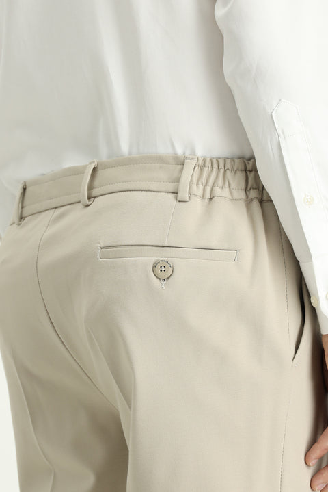 Light Beige Techno-Line 7 Drop Slim Fit Classic Fabric Trousers with Lycra Knit