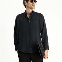 Black Long Sleeve Regular Fit Button-Down Collar Sport Shirt