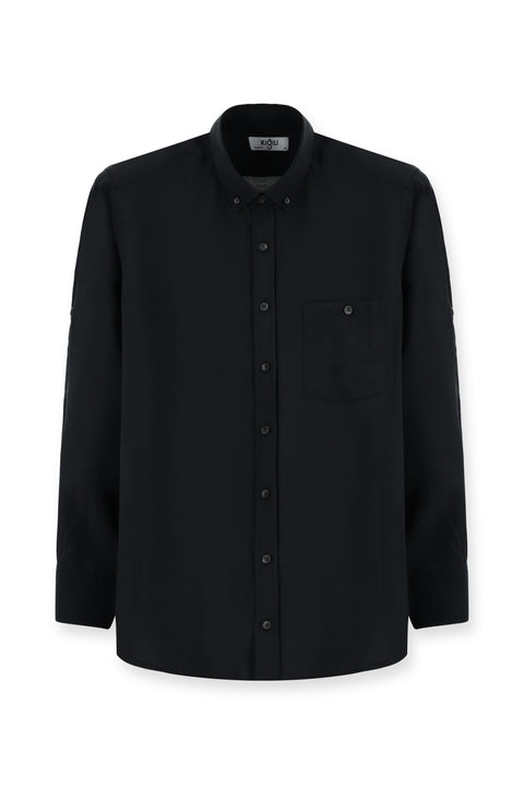 Black Long Sleeve Regular Fit Button-Down Collar Sport Shirt