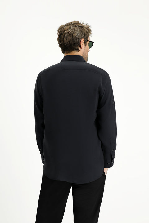 Black Long Sleeve Regular Fit Button-Down Collar Sport Shirt