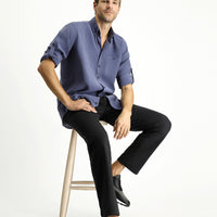 Indigo Long Sleeve Regular Fit Button-Down Collar Sport Shirt