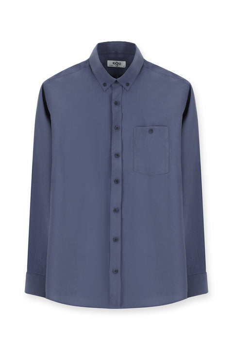Indigo Long Sleeve Regular Fit Button-Down Collar Sport Shirt
