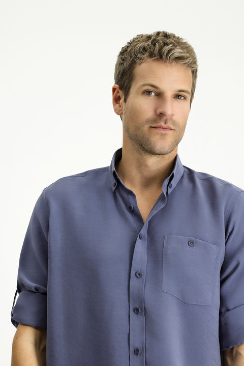 Indigo Long Sleeve Regular Fit Button-Down Collar Sport Shirt