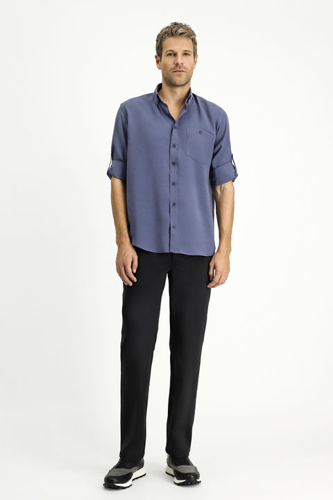 Indigo Long Sleeve Regular Fit Button-Down Collar Sport Shirt