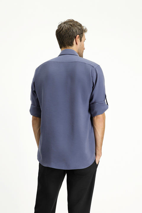 Indigo Long Sleeve Regular Fit Button-Down Collar Sport Shirt