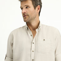 Medium Beige Long Sleeve Regular Fit Button-Down Collar Sport Shirt