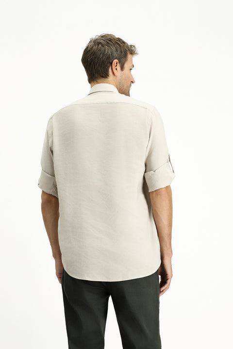 Medium Beige Long Sleeve Regular Fit Button-Down Collar Sport Shirt