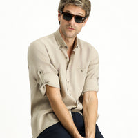 Dark Beige Long Sleeve Regular Fit Button-Down Collar Sport Shirt