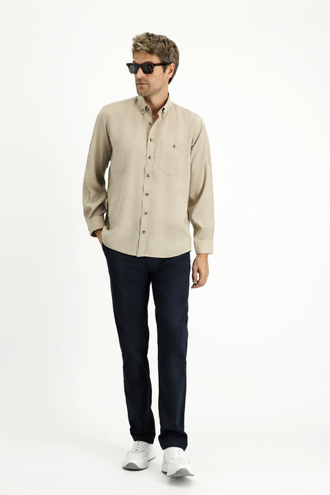 Dark Beige Long Sleeve Regular Fit Button-Down Collar Sport Shirt