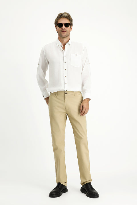 White Long Sleeve Regular Fit Button-Down Collar Sport Shirt