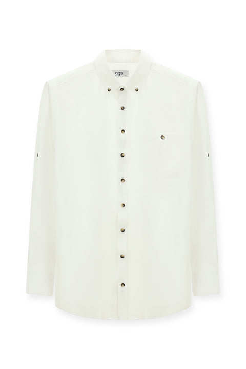 White Long Sleeve Regular Fit Button-Down Collar Sport Shirt