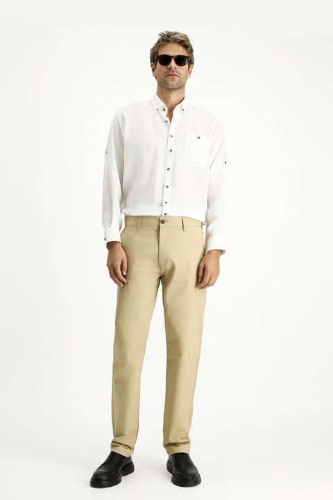 White Long Sleeve Regular Fit Button-Down Collar Sport Shirt
