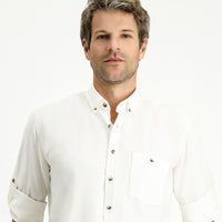 Off-white long-sleeved regular fit button-down collar sports shirt