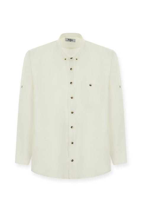 Off-white long-sleeved regular fit button-down collar sports shirt