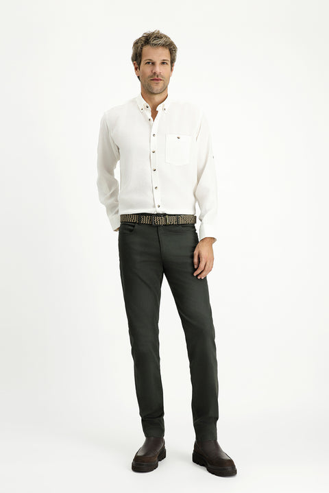 Off-white long-sleeved regular fit button-down collar sports shirt