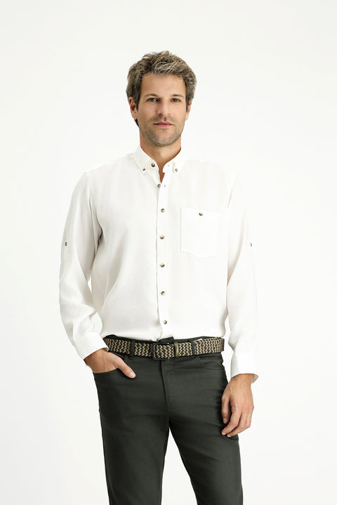 Off-white long-sleeved regular fit button-down collar sports shirt