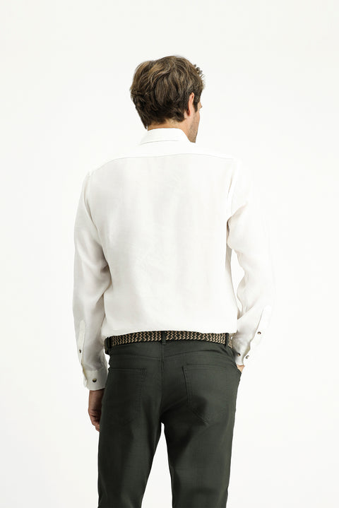 Off-white long-sleeved regular fit button-down collar sports shirt
