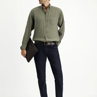 Medium Khaki Long Sleeve Regular Fit Button-Down Collar Sport Shirt