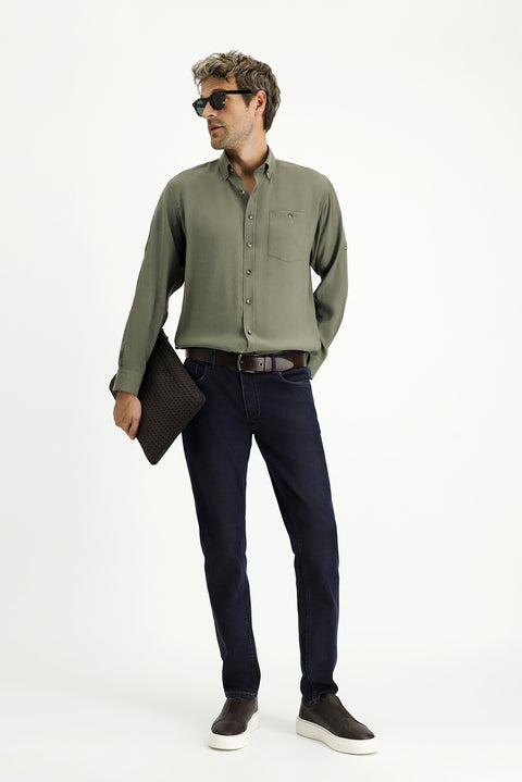 Medium Khaki Long Sleeve Regular Fit Button-Down Collar Sport Shirt