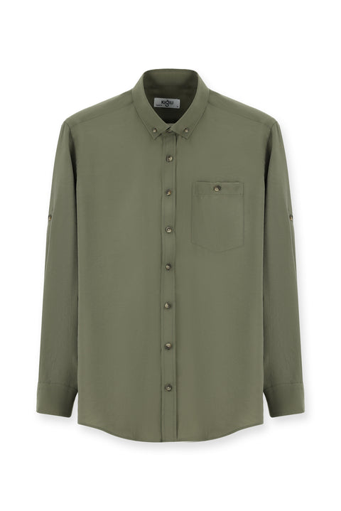 Medium Khaki Long Sleeve Regular Fit Button-Down Collar Sport Shirt