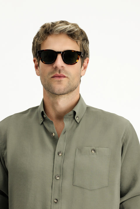 Medium Khaki Long Sleeve Regular Fit Button-Down Collar Sport Shirt
