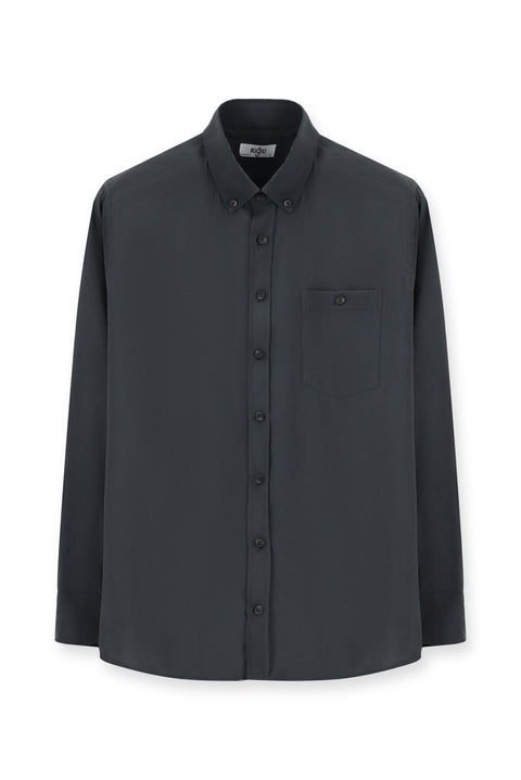 Medium Anthracite Long Sleeve Regular Fit Button-Down Collar Sport Shirt