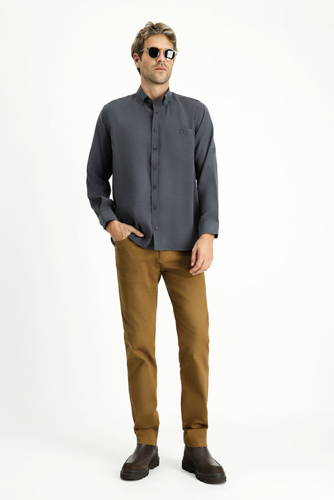 Medium Anthracite Long Sleeve Regular Fit Button-Down Collar Sport Shirt