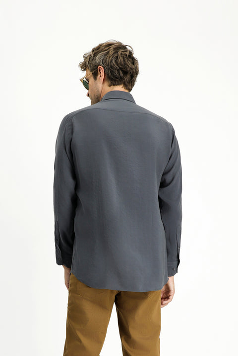 Medium Anthracite Long Sleeve Regular Fit Button-Down Collar Sport Shirt