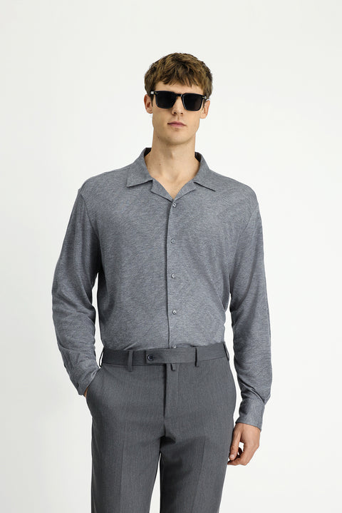 Medium Grey Long Sleeve Regular Fit Patterned Knitted Sport Shirt