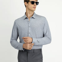 Medium Grey Long Sleeve Regular Fit Knitted Sports Shirt