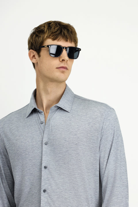 Medium Grey Long Sleeve Regular Fit Knitted Sports Shirt