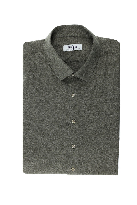 Medium Khaki Plus Size Long Sleeve Cotton Patterned Lumberjack Shirt