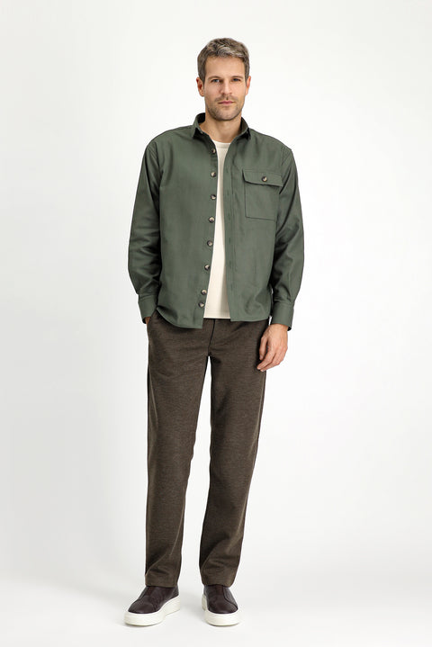 Medium Khaki Long Sleeve Oversize Patterned Cotton Shirt / Jacket