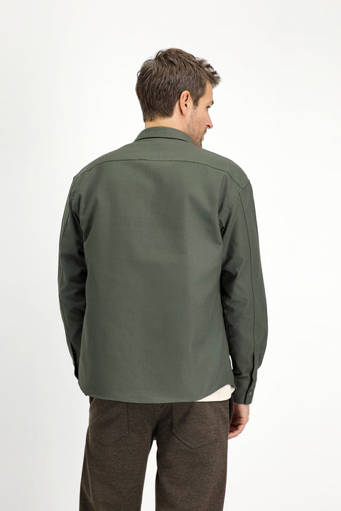 Medium Khaki Long Sleeve Oversize Patterned Cotton Shirt / Jacket
