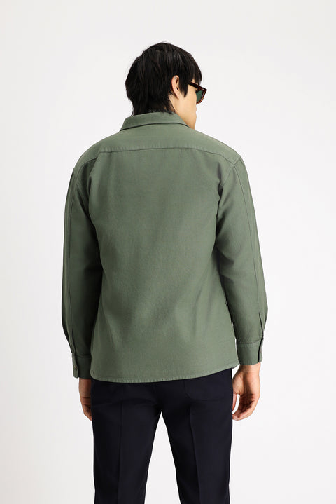 Medium Khaki Long Sleeve Oversize Patterned Cotton Shirt / Jacket