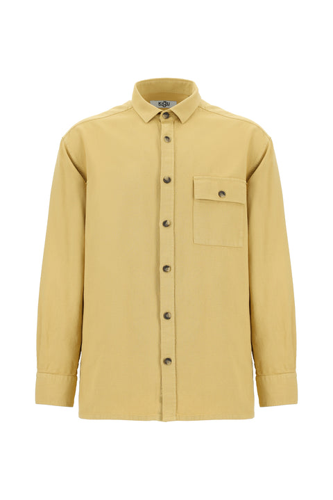 Mustard Yellow Long Sleeve Oversize Patterned Cotton Shirt / Jacket