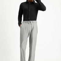 Dark Anthracite Melange Long Sleeve Regular Fit Striped Knitted Cotton Shirt