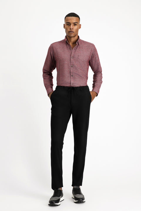 Wine Burgundy Long Sleeve Regular Fit Lumberjack Sport Cotton Button-Down Collar Shirt