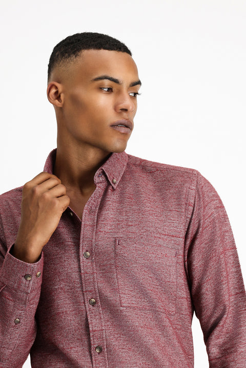Wine Burgundy Long Sleeve Regular Fit Lumberjack Sport Cotton Button-Down Collar Shirt